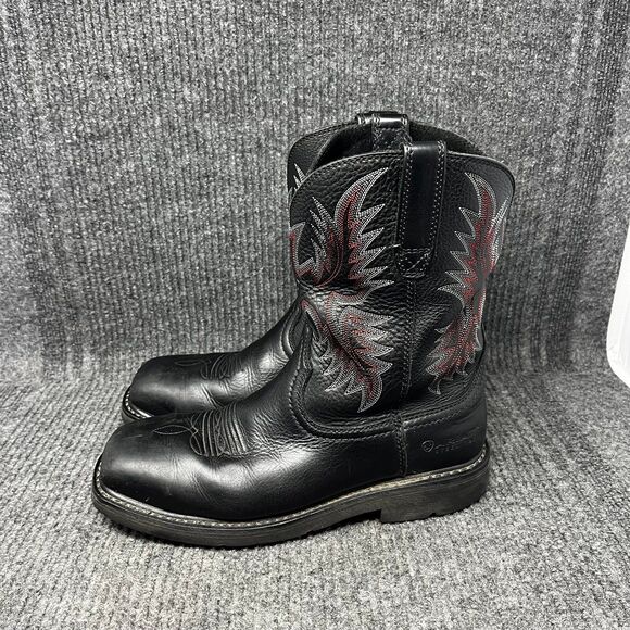 Ariat Sierra Square Steel Toe Western Boots Black Leather Cowboy Mens 8.5 D - Picture 4 of 9